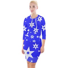 Star Background Pattern Advent Quarter Sleeve Hood Bodycon Dress by HermanTelo