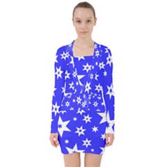 Star Background Pattern Advent V-neck Bodycon Long Sleeve Dress by HermanTelo