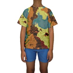 Map Geography World Yellow Kids  Short Sleeve Swimwear by HermanTelo