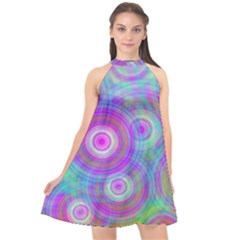 Circle Colorful Pattern Background Halter Neckline Chiffon Dress 