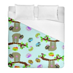 Sloth Aqua Blue Cute Cartoon Tile Green Duvet Cover (full/ Double Size)