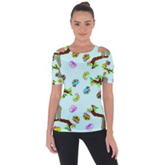 Sloth Aqua Blue Cute Cartoon Tile Green Shoulder Cut Out Short Sleeve Top by HermanTelo