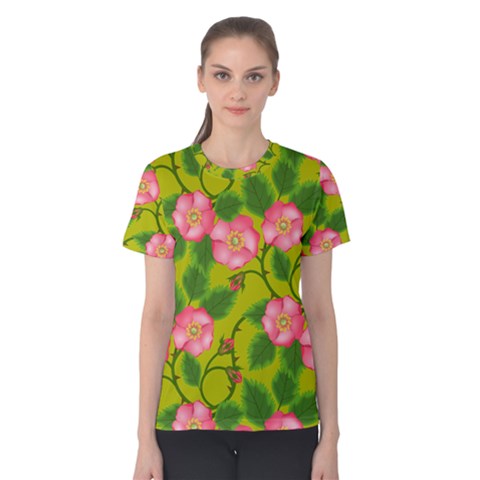 Roses Flowers Pattern Bud Pink Women s Cotton Tee by HermanTelo
