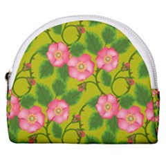 Roses Flowers Pattern Bud Pink Horseshoe Style Canvas Pouch