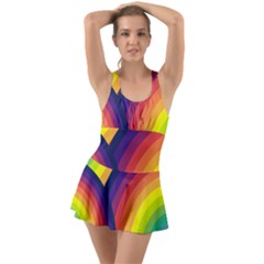 Background Rainbow Colors Colorful Ruffle Top Dress Swimsuit by Pakrebo