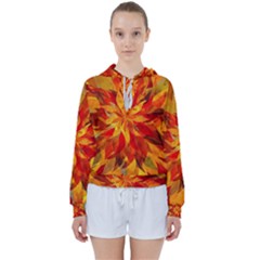 Flower Blossom Red Orange Abstract Women s Tie Up Sweat by Pakrebo