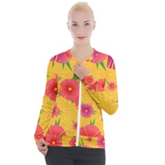 Background Flowers Floral Pattern Casual Zip Up Jacket