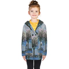 Tree Moon Sky Watercolor Painting Kids  Double Breasted Button Coat