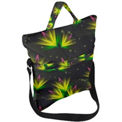 Background Floral Abstract Lines Fold Over Handle Tote Bag