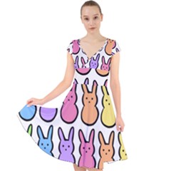 Rainbow Bunny Candy Cap Sleeve Front Wrap Midi Dress