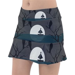 Birds Moon Moonlight Tree Animal Tennis Skirt