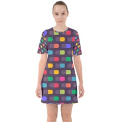 Background Colorful Geometric Sixties Short Sleeve Mini Dress