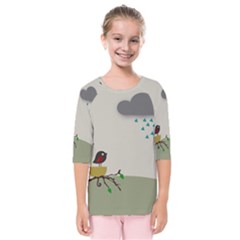 Birds Tree Animal Black Tree Kids  Quarter Sleeve Raglan Tee