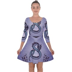 Wonderful Decorative Chinese Dragon Quarter Sleeve Skater Dress by FantasyWorld7