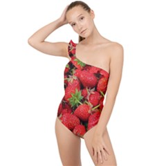 Strawberries Frilly One Shoulder Swimsuit by TheAmericanDream