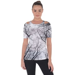 Forest Trees Silhouette Tree Shoulder Cut Out Short Sleeve Top by Pakrebo