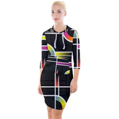 Background Abstract Semi Circles Quarter Sleeve Hood Bodycon Dress