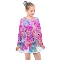 Rose Bouquet Flower Petal Floral Kids  Long Sleeve Dress by Pakrebo