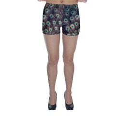 Bird Peacock Tail Feathers Skinny Shorts by Pakrebo