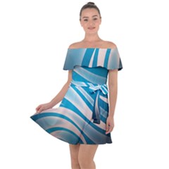 Background Abstract Blue Wavy Off Shoulder Velour Dress by Pakrebo