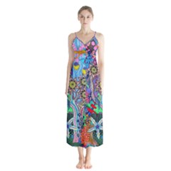 Abstract Forest  Button Up Chiffon Maxi Dress by okhismakingart