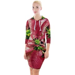 Christmas Poinsettia Deco Jewellery Quarter Sleeve Hood Bodycon Dress