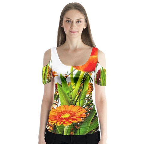 Tulip Gerbera Composites Broom Butterfly Sleeve Cutout Tee  by Pakrebo