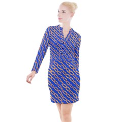 Blue Abstract Links Background Button Long Sleeve Dress by HermanTelo