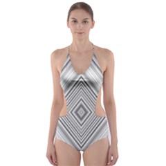 Black White Grey Pinstripes Angles Cut-out One Piece Swimsuit by HermanTelo