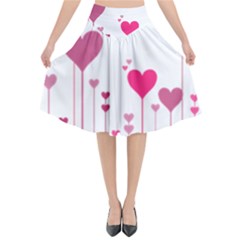 Heart Rosa Love Valentine Pink Flared Midi Skirt by HermanTelo