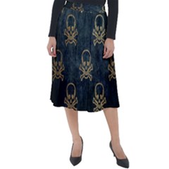 Golden Glitter Skeleton Gothic Classic Velour Midi Skirt 