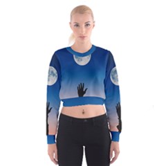 Moon Sky Blue Hand Arm Night Cropped Sweatshirt