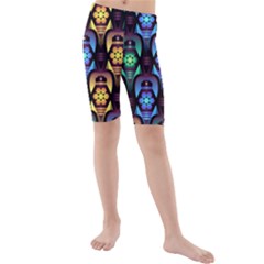 Pattern Background Bright Blue Kids  Mid Length Swim Shorts