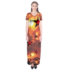 Star Radio Light Effects Magic Short Sleeve Maxi Dress by HermanTelo