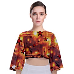 Star Radio Light Effects Magic Tie Back Butterfly Sleeve Chiffon Top by HermanTelo