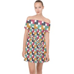 Abstract Geometric Off Shoulder Chiffon Dress