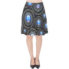 Abstract Glossy Blue Velvet High Waist Skirt by HermanTelo