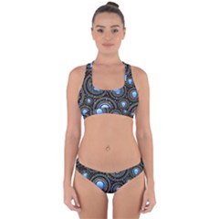 Abstract Glossy Blue Cross Back Hipster Bikini Set