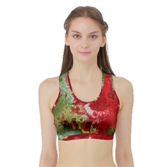 Abstract Stain Red Seamless Sports Bra With Border