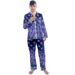 Kawaii Space Rocket Pattern Men s Satin Pajamas Long Pants Set