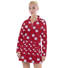 Lazy Bat One Red Pattern Women s Long Sleeve Casual Dress