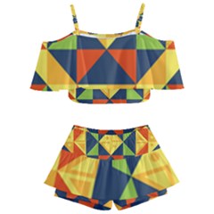 Background Geometric Color Plaid Kids  Off Shoulder Skirt Bikini