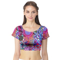 Red Flower Abstract  Short Sleeve Crop Top by okhismakingart