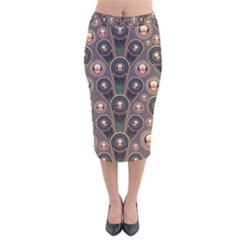 Abstract Pattern Green Velvet Midi Pencil Skirt