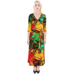 Color Abstract Polygon Quarter Sleeve Wrap Maxi Dress by HermanTelo