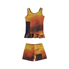 City Sun Clouds Smog Sky Yellow Kids  Boyleg Swimsuit by HermanTelo