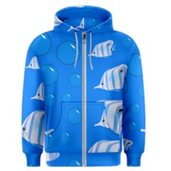 Fish School Bubbles Underwater Sea Men s Zipper Hoodie by HermanTelo