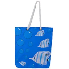 Fish School Bubbles Underwater Sea Full Print Rope Handle Tote (large) by HermanTelo