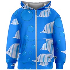 Fish School Bubbles Underwater Sea Kids  Zipper Hoodie Without Drawstring by HermanTelo