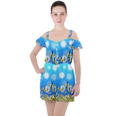 Fish Underwater Sea World Ruffle Cut Out Chiffon Playsuit by HermanTelo